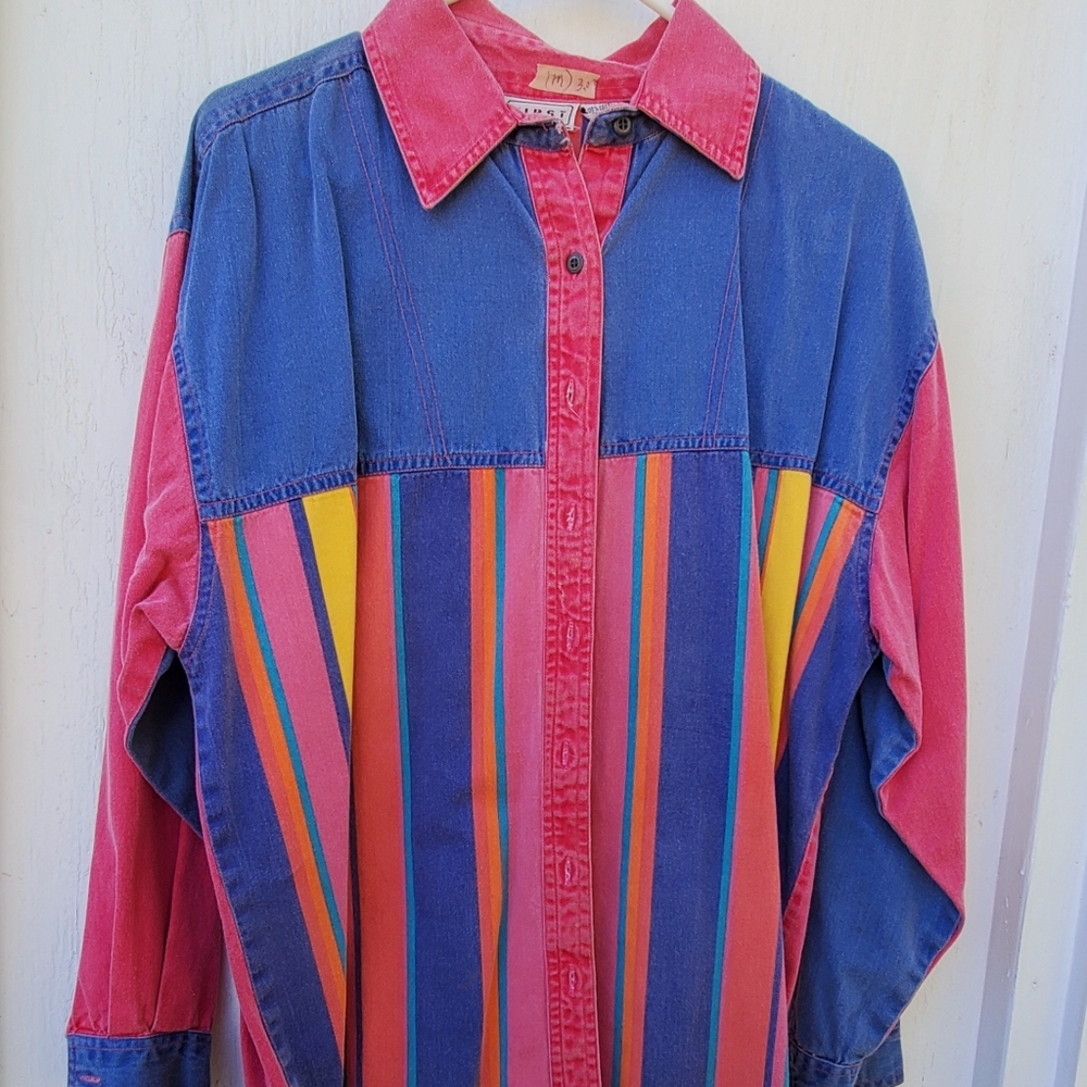 Multicolored Denim Button-Up
